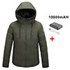 Mid-Ten Men's Heated Jacket USB Electric Heated Coat Vest Hooded Heating Winter Clothes Thermal Outdoor Heating Pad Outwear-Full Zip Down Cotton Jacket with Battery Pack 10000mAH