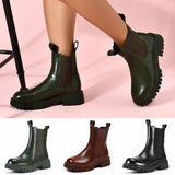 Ladies Ankle Boots Solid Color Slip On Boots Platform Round Toe Casual Boots