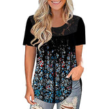 Women Lace Printing Crew-Neck Short Sleeve T-Shirt Casual Blouse Pullover