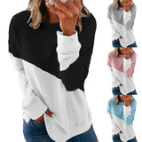 Women Casual Loose Solid Color Splicing Long Sleeve Sweater T-Shirt Pullover Top