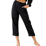 Ladies Loose Fit Solid Color Pants Womens Comfy Trousers Pocket Yoga Elastic Waist Casual Straight