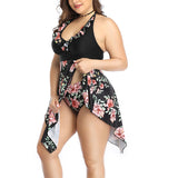Women Plus Size Floral Swimdress Swimming Costumes Two Piece Swimwear Swimsuit for Ladies, Halterneck Bathing Suit Beachwear Push Up Padded Bra Backless Tummy Control