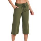 Women Elastic Waist Yoga Capris Pants Casual Workout Jogger Cropped Pant