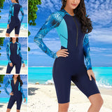 Women One Piece Swimsuit Long Sleeve Beachwear Rashguard Boyleg Front Zipper Diving Surfing Wetsuit Racerback Athletic Training Swimwear