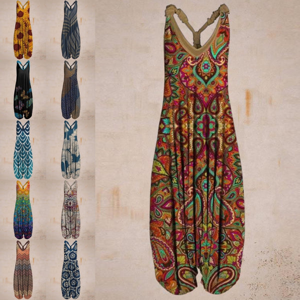 Long Romper Women V Neck Tank Tops Long Jupmsuits Loose Waist One Piece Bodysuit