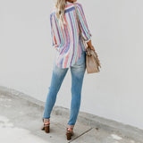 Women's Button Down Shirts Casual Long Sleeves Lapel Collar Striped Print Blouse Vertical