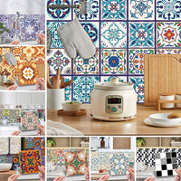 24Pcs Floral Mosaic Tile Stickers Self Adhesive Home Wall Decor Transfers Decal