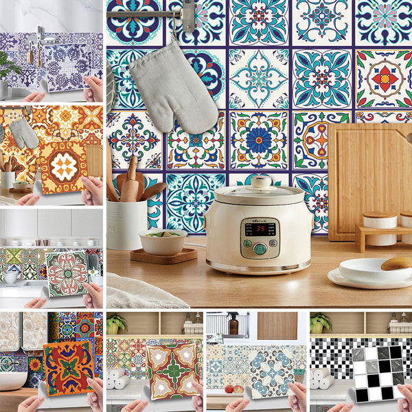 24Pcs Floral Mosaic Tile Stickers Self Adhesive Home Wall Decor Transfers Decal