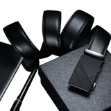 Men Genuine Leather Dress Ratchet Belt With Automatic Buckle Adjustable No Hole