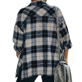 Women's Long Sleeve Plaid Tops Shirt Long Sleeve Button Loose Lapel Shirt Pocket