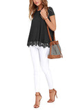 Women's Lace Splicing R Shirts Crew Neck Short Sleeve Pullover Tops T-Shirt Blouse Tunic