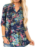 Women Floral Printed V Neck Long Sleeve T-Shirt Pullover Blouse Tops Tunic Tee