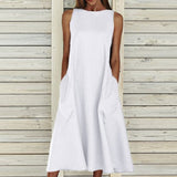 Women's Midi Dress Solid Color Vest 2 Pockets Long Tops Dresses Summer Sundress