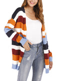 Womens Casual Long Sleeve Striped Knitted Sweater Cardigan Coat Outwear Knitwear