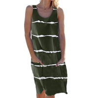 Women Striped Beach Slip Skirt Knee Length Sleeveless Round Neck Dress Plus Size