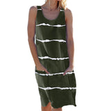 Women Striped Beach Slip Skirt Knee Length Sleeveless Round Neck Dress Plus Size
