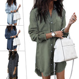 Plus Size Women Fashion Long Sleeve Shirt Dress Casual Denim Dresses Party Office Wear