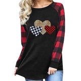 Women Heart Printed Top T-Shirt Crew Neck Blouse Long Sleeve Pullover Sweatshirt