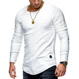Mens Long Sleeve Crew Neck Tops Casual Ruched T-Shirts Blouse Pullover Tunic Tee