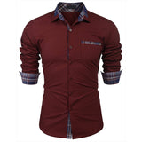 Men Plaid Color Long Sleeve Shirt Casual Slim Fit T-Shirt Tee Blouse Button-Down