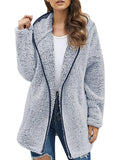 Frontwalk Womens Fuzzy Fleece Jacket Sherpa Winter Zip Up Hoodie Coat Outerwear Solid Open Front Hooded Cardigans with Pocket