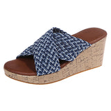 Women Cross Strap Slippers Mules Wedge Anti-Slip Casual Shoes Peep Toe Sandals