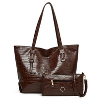 2Pcs Womens Crocodile Grain Handbag Tote Messenger Crossbody Single Shoulder Bag