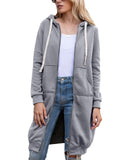 Frontwalk Casual Long Tunic Tops for Women Oversize Long Sleeve Zip Up Hoodie Sweatshirt Jacket Winter Fall Open Front Cardigan