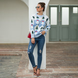 Women Crew Neck Long Sleeve Christmas Snowman Tree Knitted Sweater Pullover Jumper Tops Ladies Crew Neck Casual Knitwear Top