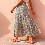 Summer Womens High Waist Boho Floral Print Pleated Maxi Skirt Flowy Swing Beach Long Skirts