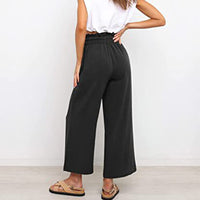 Women Plain Daily Wear Trousers Casual Buttons Palazzo Pant Loose Fit Solid Color Pants
