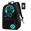 Spostyle Canvas School Backpack for Boys Girls College Anime Luminous Backpack 15.6 inch USB Lightweight Daypack Cartoon Bookbag Lunch Bag Pencil Case, Black/Gray