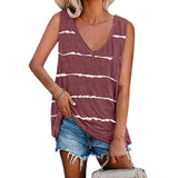 Womens Striped Printed V Neck Vest Tank Tops Summer Sleeveless T-Shirt Pullover
