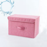 Goory Large Foldable Storage Cube Basket Linen Fabric Storage Bins with Lids and Handle for Clothes, Toys, Magazines, Papers