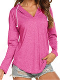 Pullover Hoodies Tops Long Sleeve for Women V Neck Drawstring Hooded Shirts Blouses Tunic Ladies Autumn Solid Color Sweatshirt S-XXXL