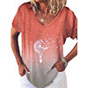 Women Summer Gradient Top V Neck Short Sleeve T Shirt Casual Dandelion Print Blouse Loose Pullover