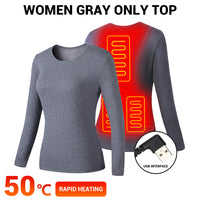 Ploreser Heated Underwear Shirt with Pants Washable USB Charging Electric Thermal Heating Insulated Clothes with 3 Level Temperature Setting Cold-Proof Underwear Men/Women Outdoor Winter Heating