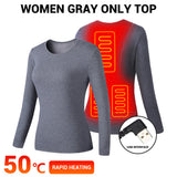 Ploreser Heated Underwear Shirt with Pants Washable USB Charging Electric Thermal Heating Insulated Clothes with 3 Level Temperature Setting Cold-Proof Underwear Men/Women Outdoor Winter Heating