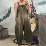 Women Classic Straps Romper Wide Leg Capris Pants Vintage Jumpsuits Ladies Suspender Daily Wear Trousers