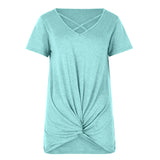 Womens Casual V Neck Short Sleeve Criss Cross T-Shirt Blouse Tops