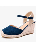Womens Platform Espadrille Wedges High Heel Sandals with Ankle Strap Buckle Up Shoes