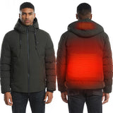 Mid-Ten Men's Heated Jacket USB Electric Heated Coat Vest Hooded Heating Winter Clothes Thermal Outdoor Heating Pad Outwear-Full Zip Down Cotton Jacket with Battery Pack 10000mAH