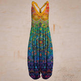 Long Romper Women V Neck Tank Tops Long Jupmsuits Loose Waist One Piece Bodysuit