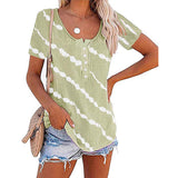 Stripe Tunic Tops for Women Summer Button Up Short Sleeve Tie-dye T-Shirt Blouse