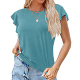 Lumento Summer Tops for Women Casual Ruffle Short Sleeve Top Round Neck Tunic Tops Tee Blouse