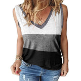 Women Color Block Tank Tops Sleeveless V Neck Summer Casual Tee Shirt Loose Tees