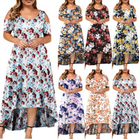 Lumento Plus Size Women Dress Sexy Cold Shoulder Floral Print Long Dress Party Beach Dress