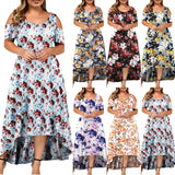 Lumento Plus Size Women Dress Sexy Cold Shoulder Floral Print Long Dress Party Beach Dress