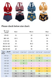 Women's High Waist Bikini Set Tummy Control Swimsuit Swimwear Halter Lace Up Bra Tops Summer Bathing Suits Floral 2 Pieces Swimming Costume Set Plus Size S-XXXL