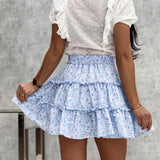 Women Pleated Skirts Casual High Waist Mini Skirt Printed Summer Swing Skirt